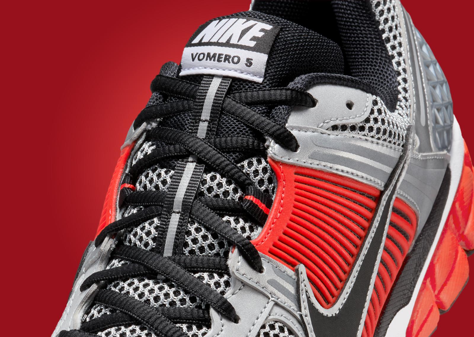 Nike Zoom Vomero 5 Bright Crimson Metallic Silver Detail