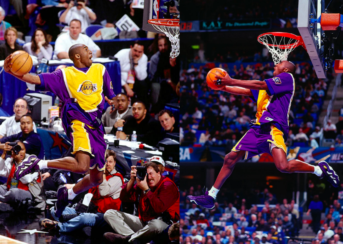 Kobe Bryant in '97 Dunk Contest wearing the adidas Yeezy Crazy 97 EQT "Dunk Contest"