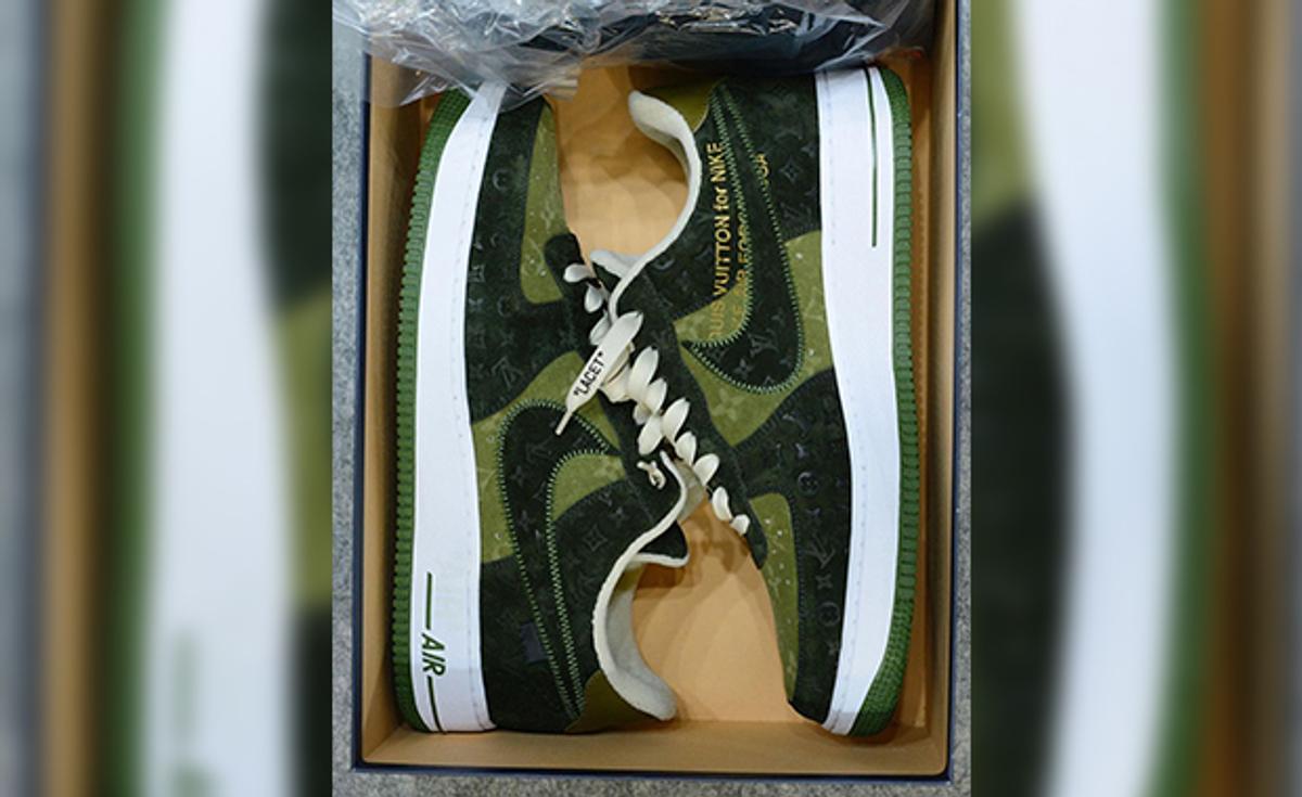 Detailed Look At The Louis Vuitton x Nike Air Force 1 Low Green Suede Sample