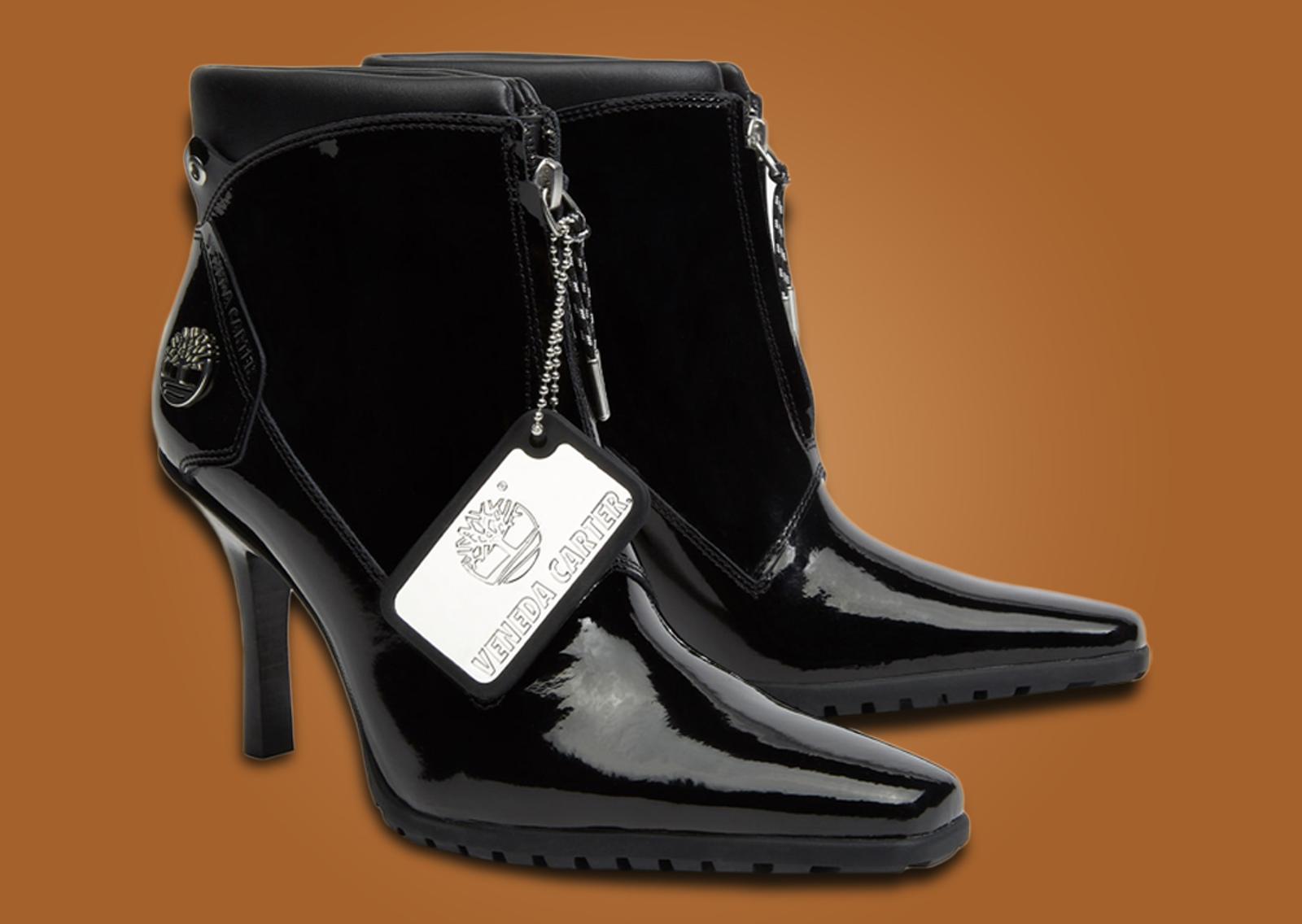 Veneda Carter x Timberland Front Zip Heel Boot Black Patent (W) Angle