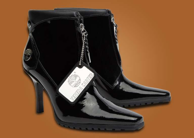 Veneda Carter x Timberland Front Zip Heel Boot Black Patent (W) Angle