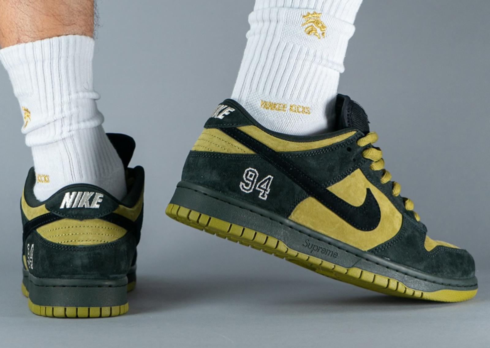 Supreme x Nike SB Dunk Low Camper Green Lateral and Heel