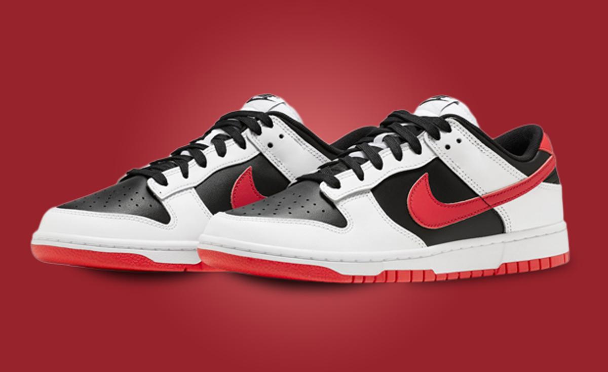 Reverse Panda Vibes With Red Accents Appear On This Nike Dunk Low