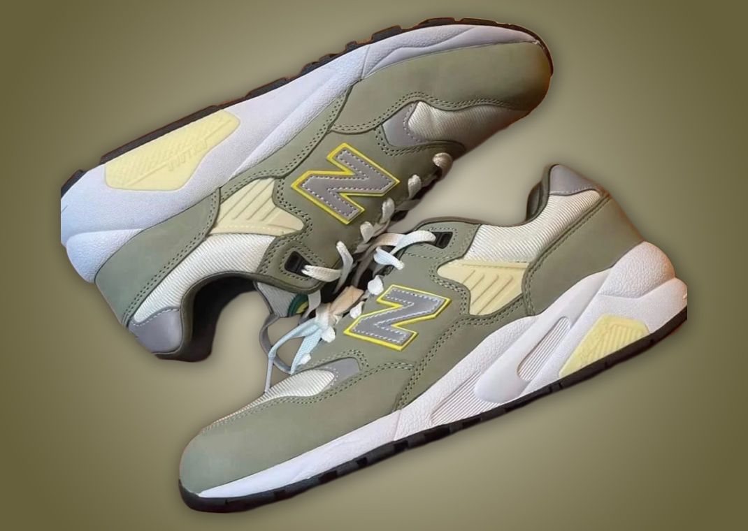 Soft Yellow Tones Decorate The New Balance 580 Olive
