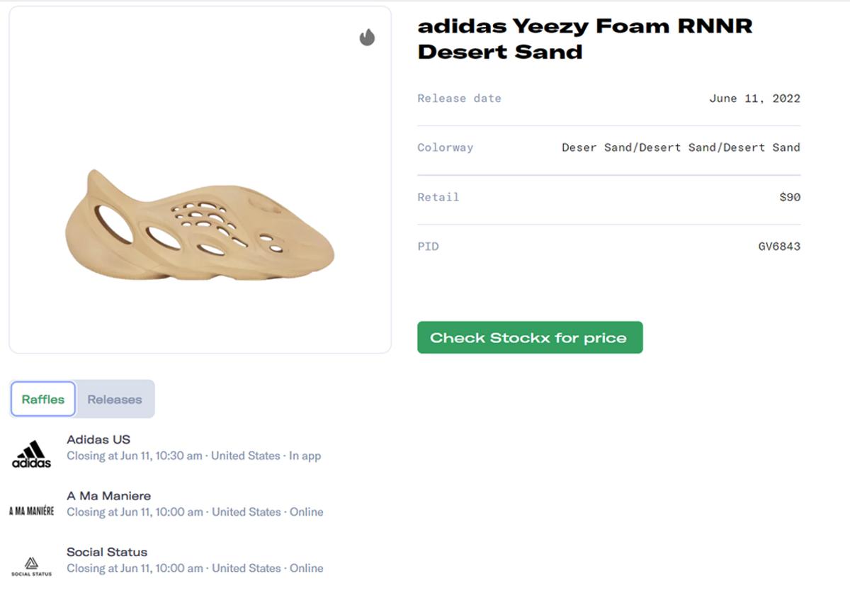 adidas Yeezy Foam RNNR Desert Sand Raffle Guide