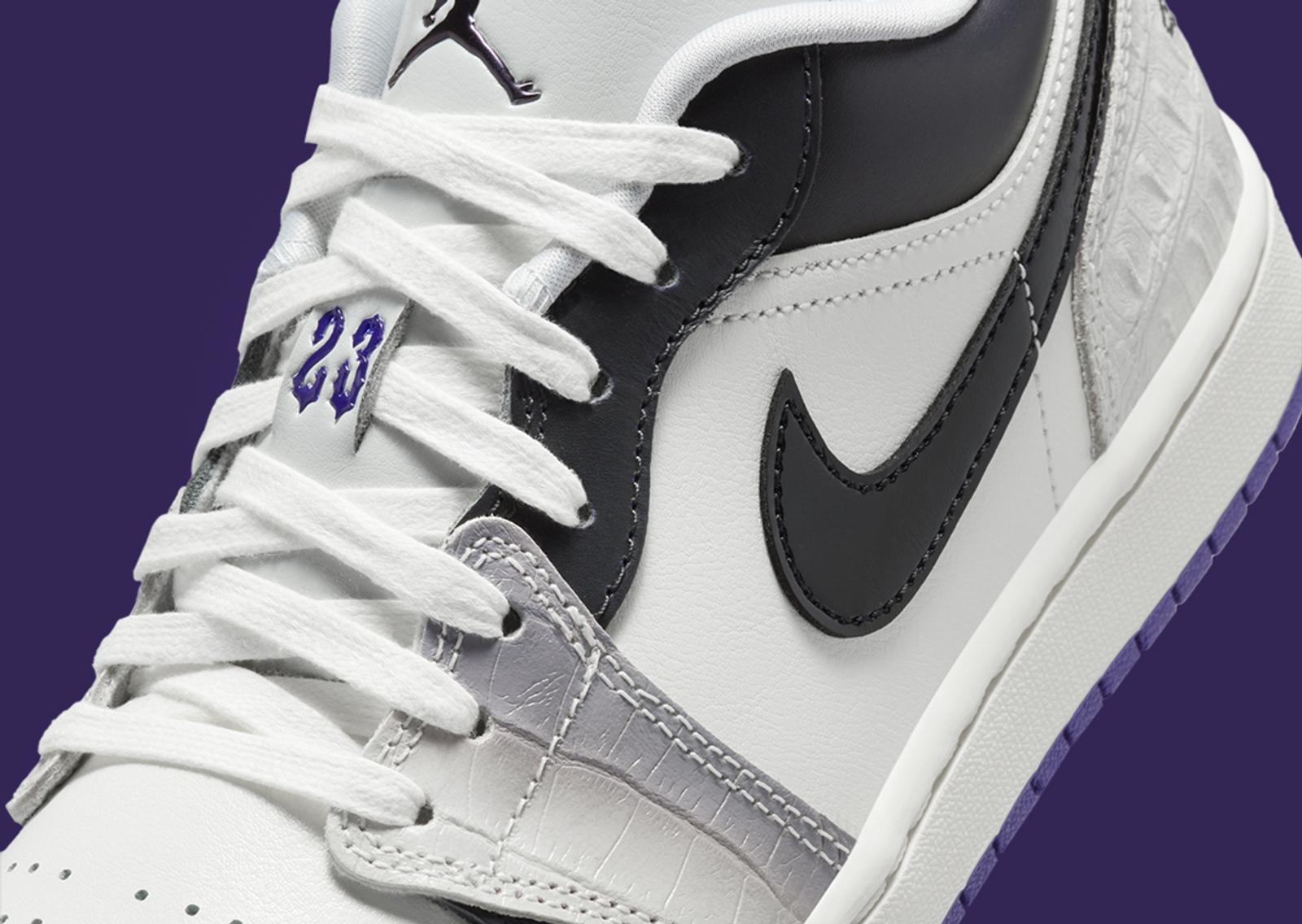 Air Jordan 1 Low SE Cement Grey Field Purple (W) Midfoot Detail