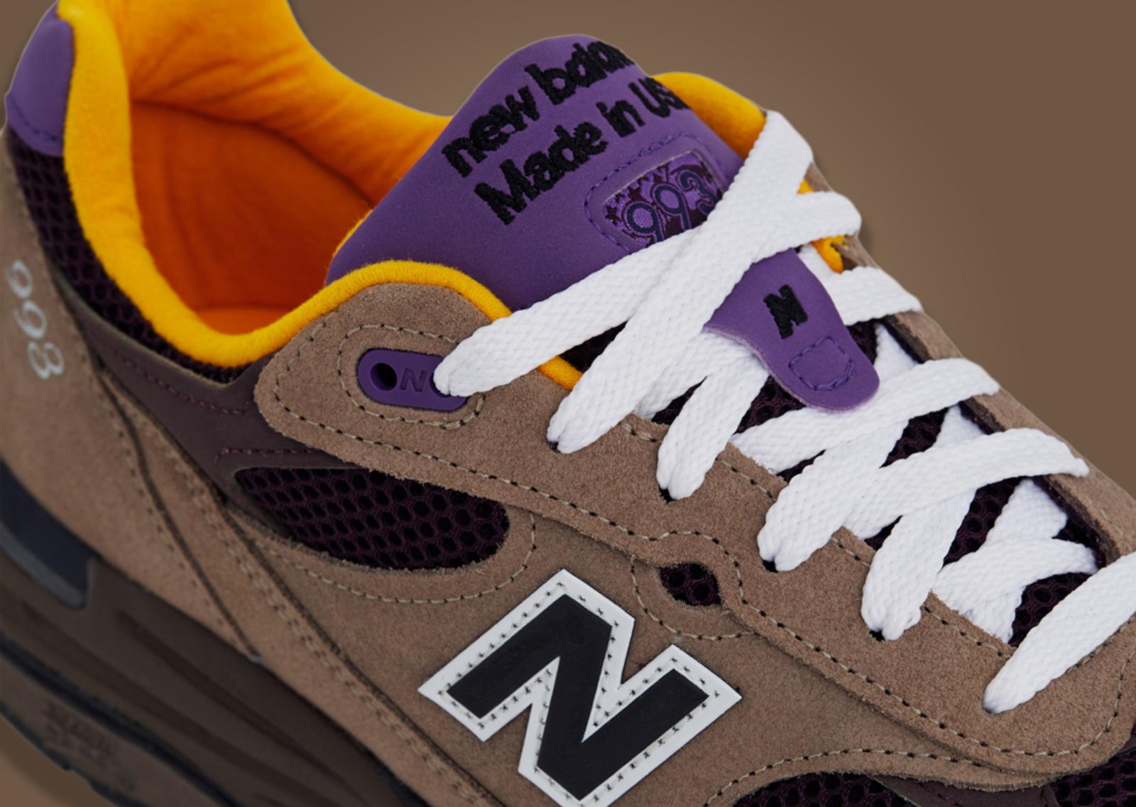 New Balance 993 Made in USA Mushroom Midnight Violet Tongue Detail