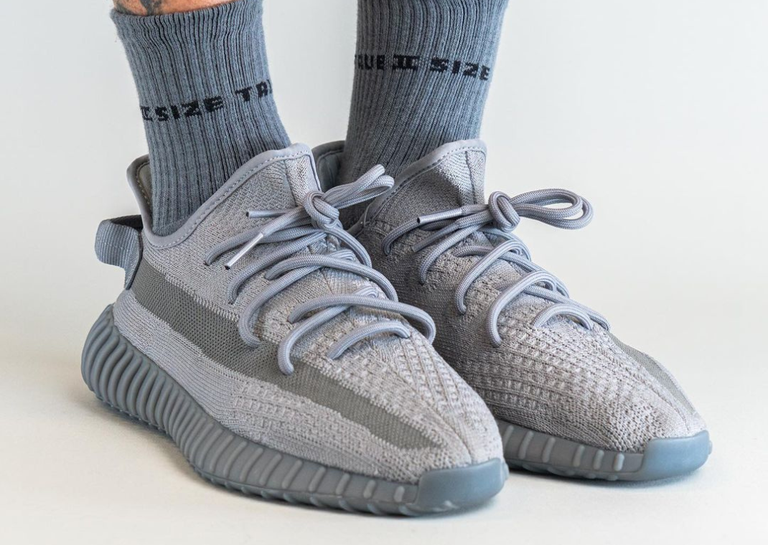 adidas Yeezy Boost 350 V2 Steel Grey Angle On-Foot