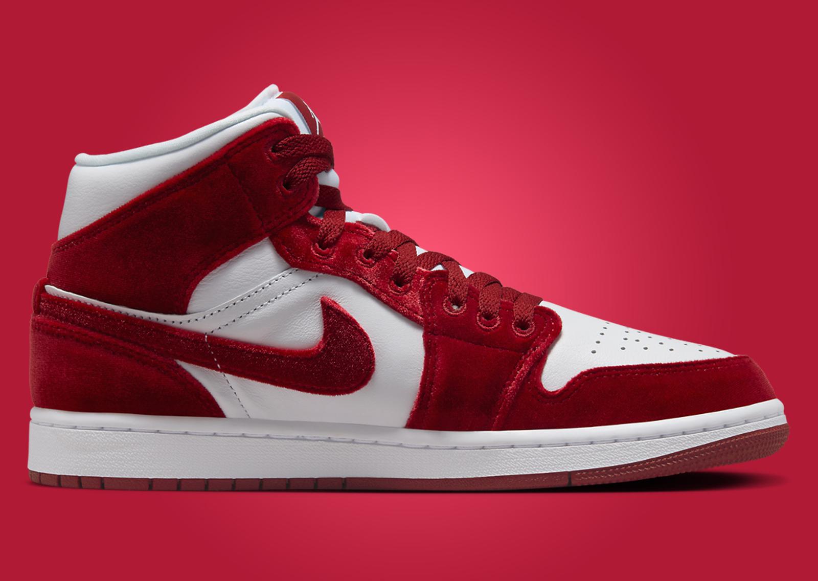 Air Jordan 1 Mid Red Velvet (W) Medial Left