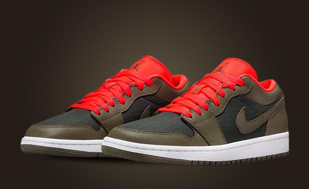 Crimson Accents This Air Jordan 1 Low Olive