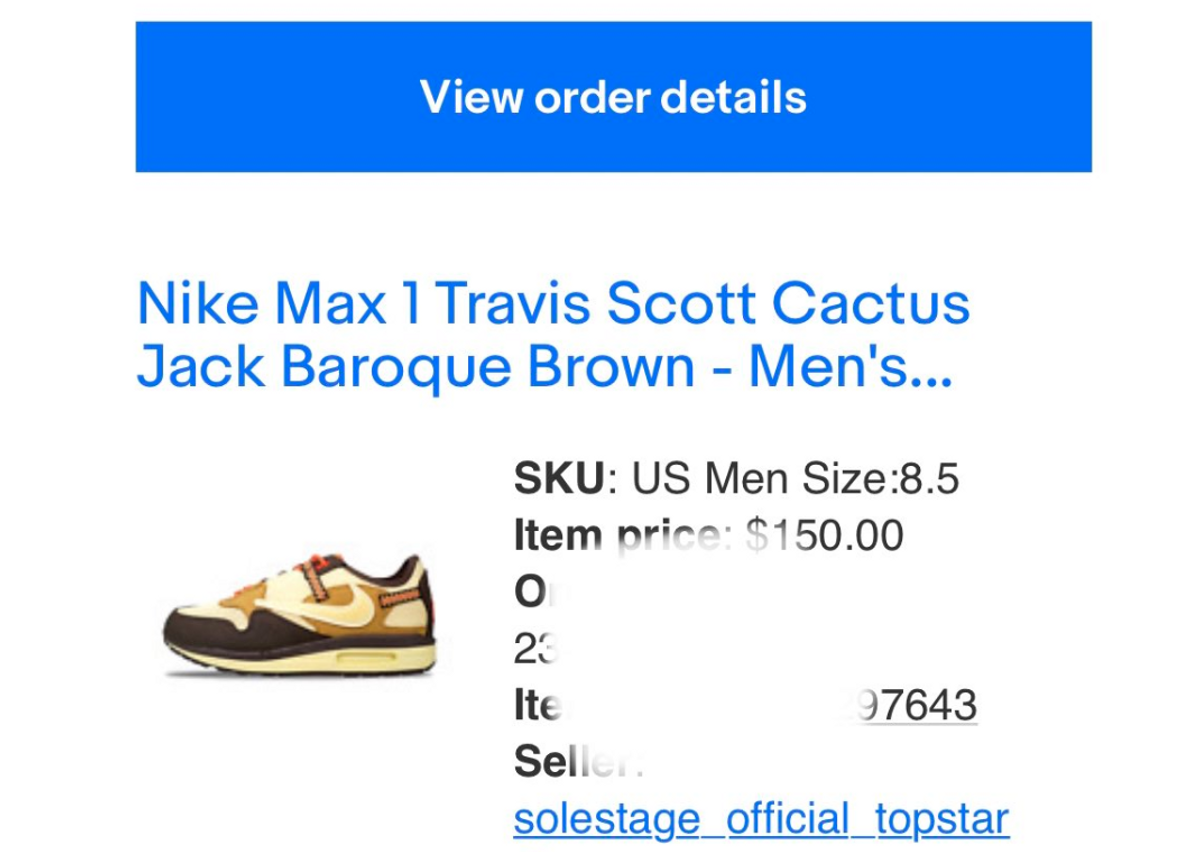 Travis Scott Air Max 1 Baroque release via eBay Top Star