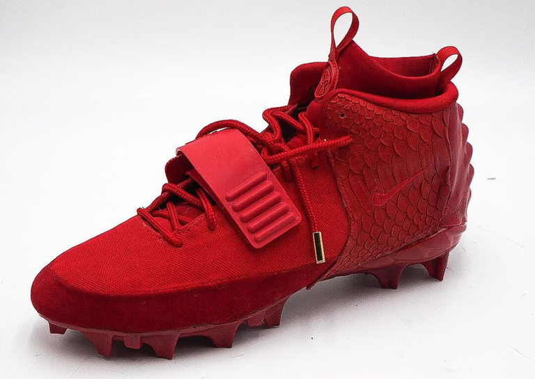 Fred Warner's Custom Nike Air Yeezy 2 Red October Cleats Lateral