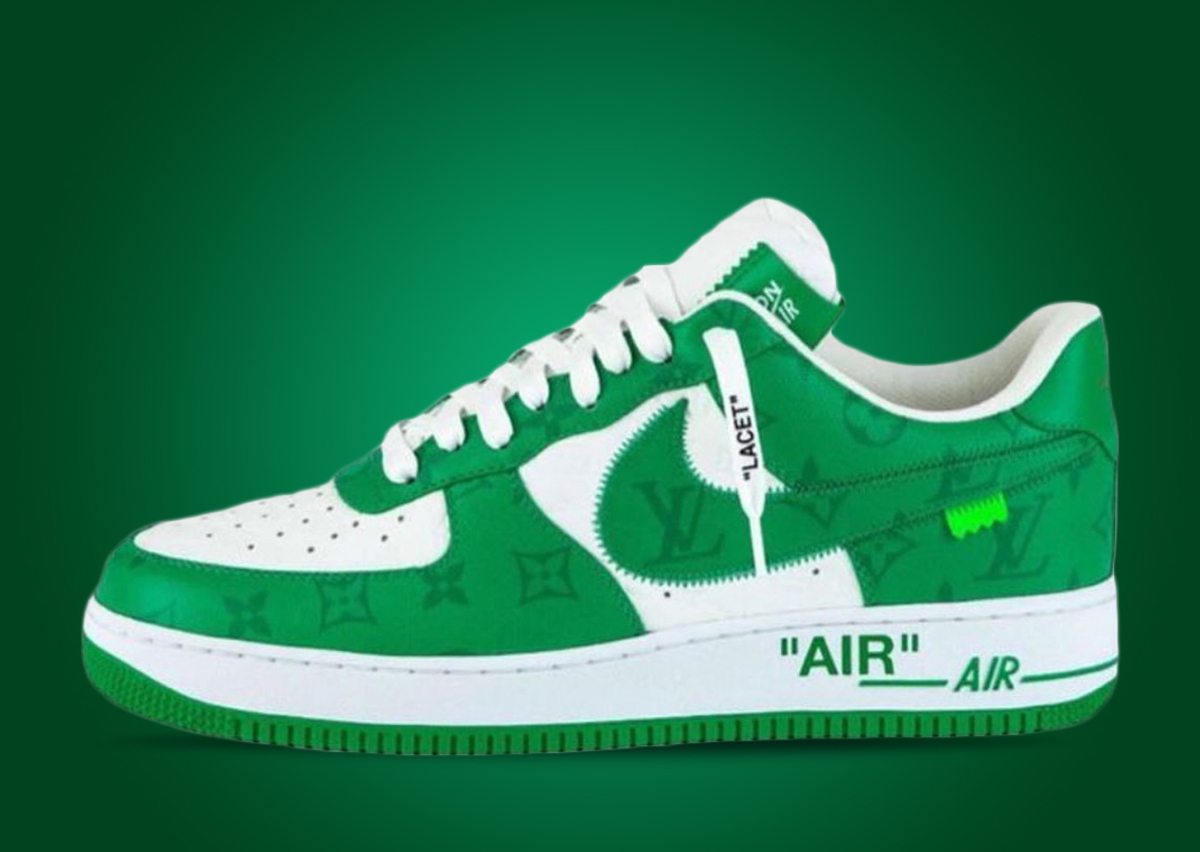 Vintage Green Embossed LV Custom Air Force One Sneakers for Woman