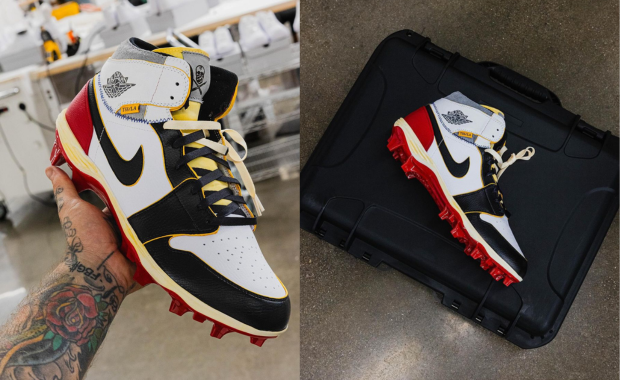 George Kittle Rocks a Custom Union LA-Inspired Air Jordan 1 Cleat by The Shoe Surgeon