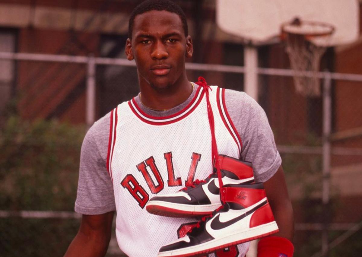 Michael Jordan with the Air Jordan 1 High Black Toe