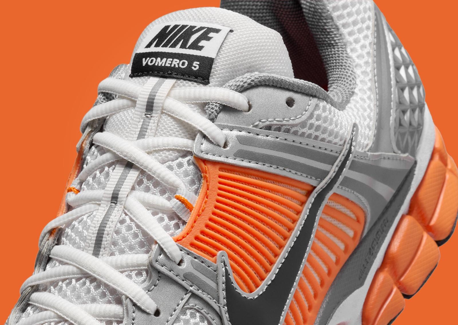 Nike Zoom Vomero 5 Platinum Tint Safety Orange Midfoot Detail