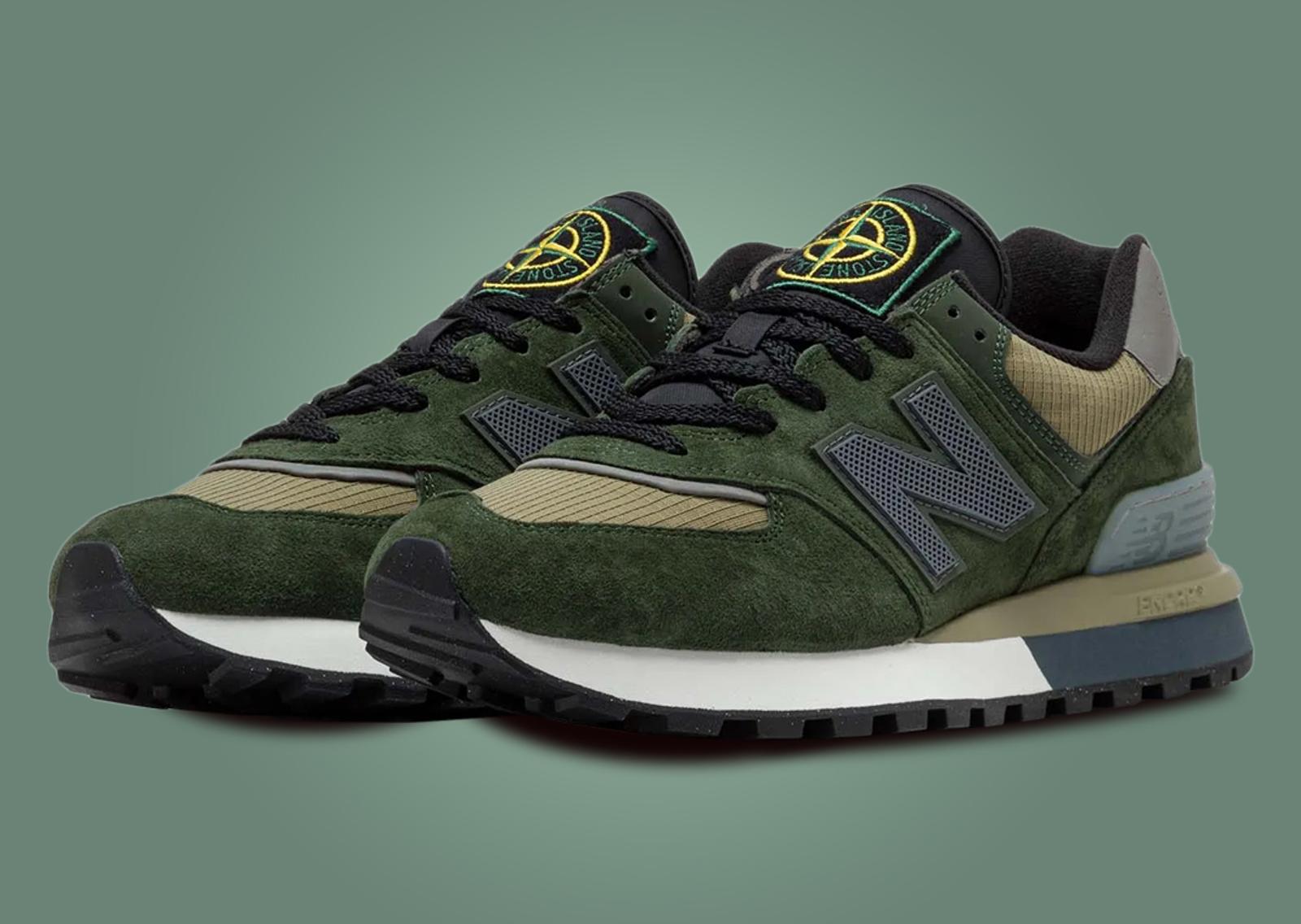 Stone Island x New Balance 574 Legacy Dark Green Angle