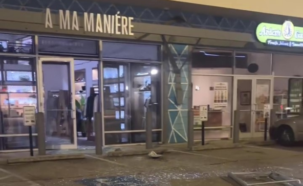 Photo of A Ma Maniere Atlanta storefront after a recent break-in