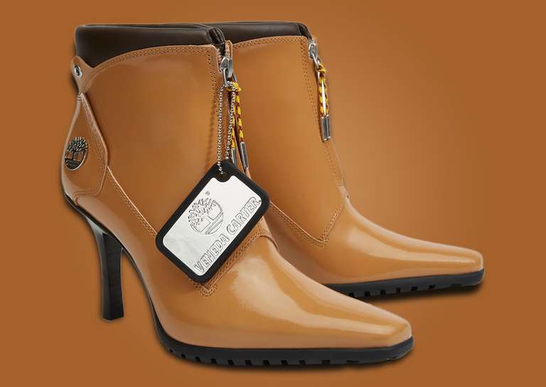 Veneda Carter x Timberland Front Zip Heel Boot Wheat Patent (W) Angle