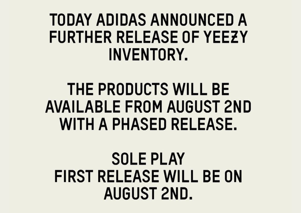 Sole Play's Instagram Post Announcing The Retailer Will Release Yeezy Product Again