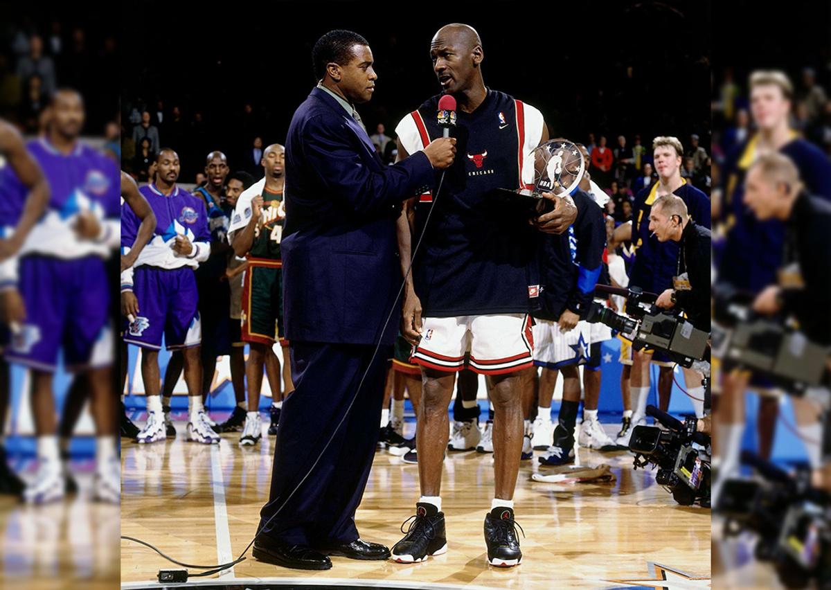 Michael Jordan wearing the Air Jordan 13 Playoff in the NBA All-Star Game (1998)