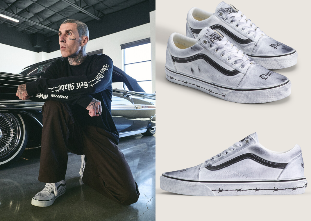 Travis Barker's Dues Paid Vans Old Skool Collab is Dropping in White Next Week