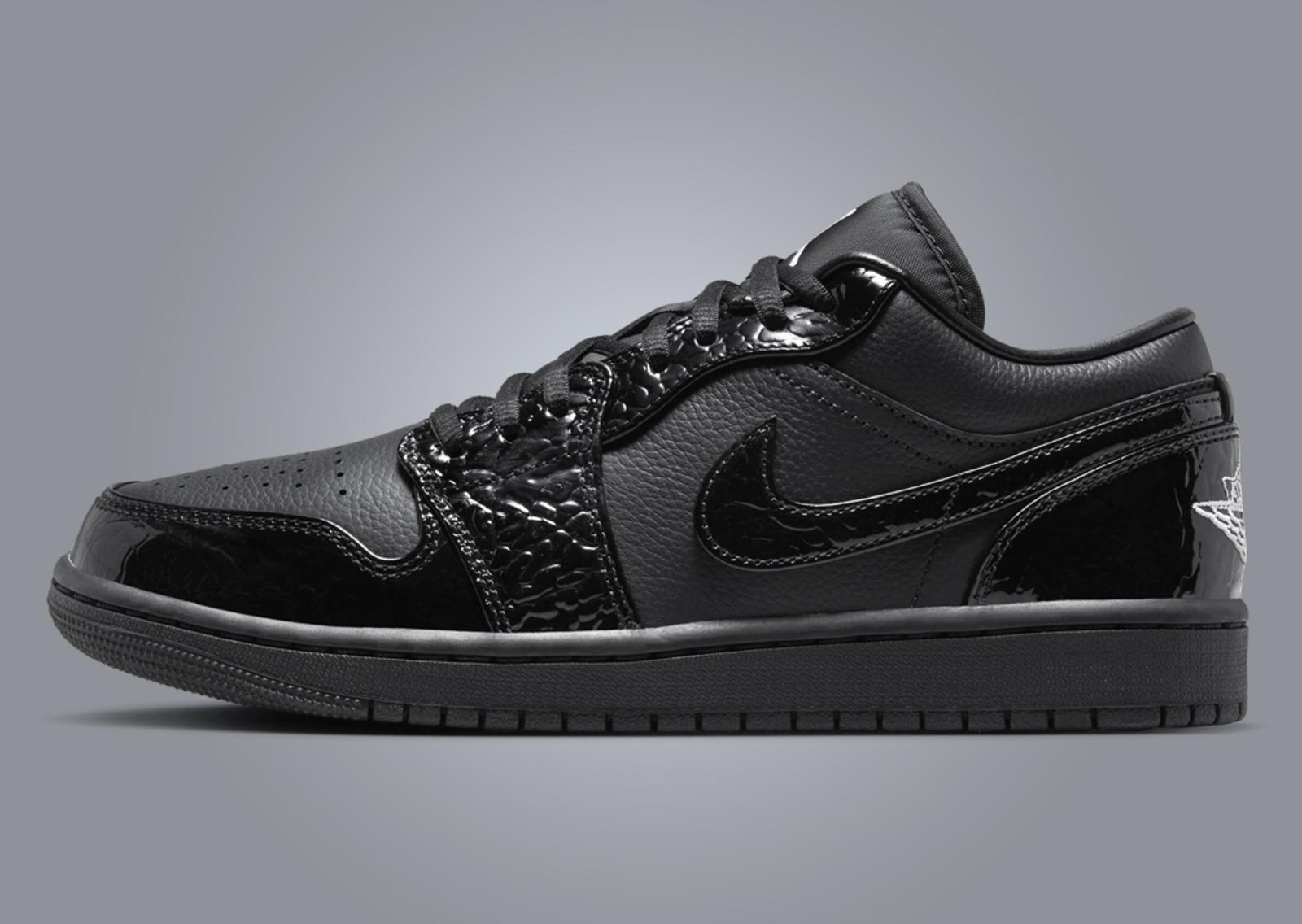 Air Jordan 1 Low SE Patent Elephant Black (W) Lateral