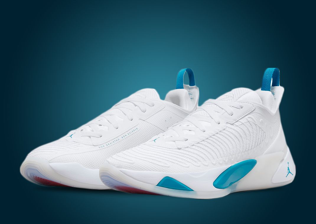 White and store turquoise jordans