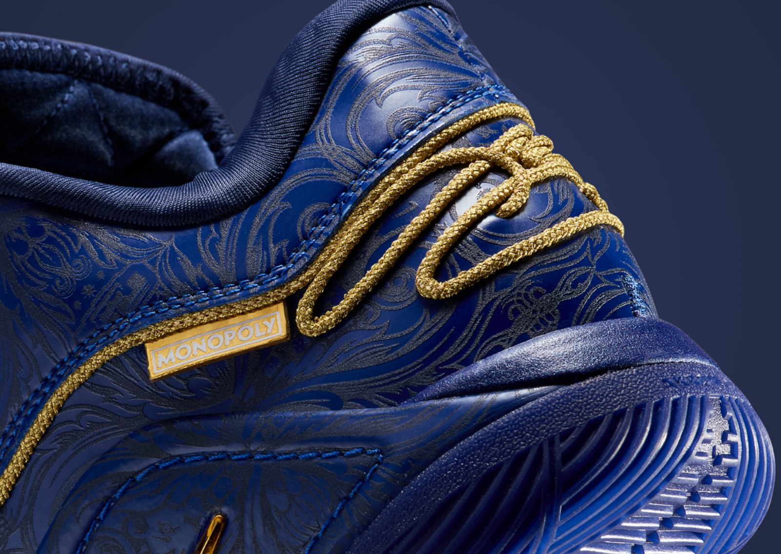 Monopoly x Nike LeBron 22 Deep Royal Blue Heel Detail