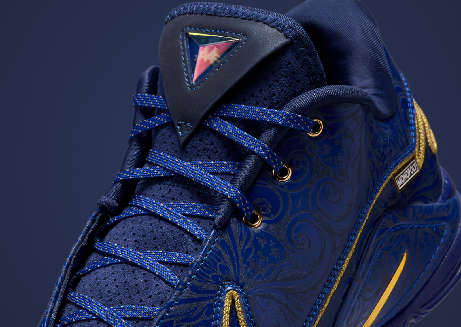 Monopoly x Nike LeBron 22 Deep Royal Blue Tongue Detail