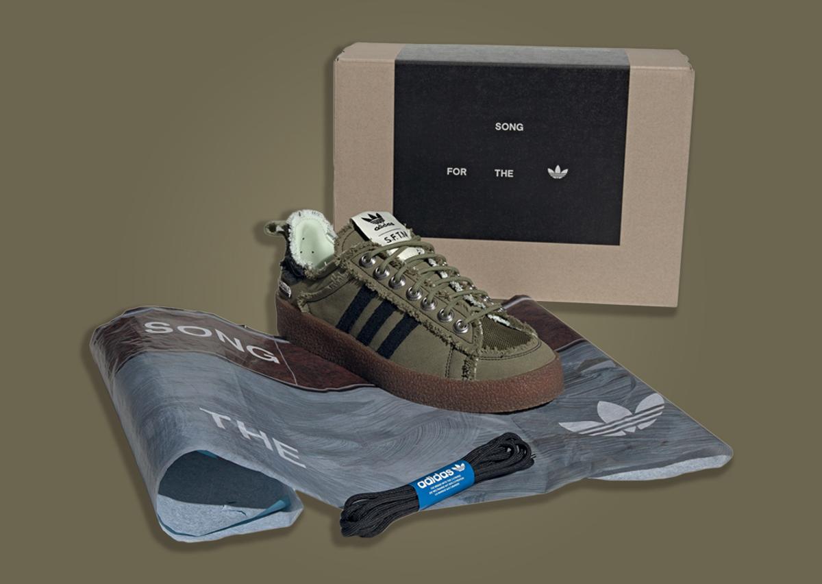 SFTM x adidas Campus 80s Focus Olive Sneaker and Packaging