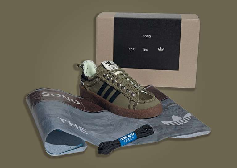 SFTM x adidas Campus 80s Focus Olive Sneaker and Packaging
