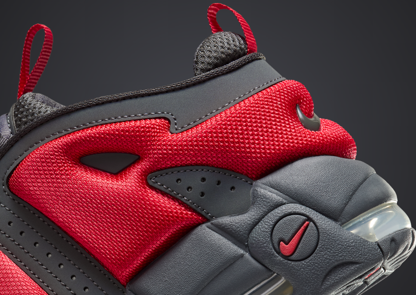 Nike Air More Uptempo Low Dark Grey Light Crimson Heel Detail