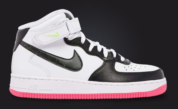 Nike WMNS Air Force 1 07 One Mid White Black Volt Pink Yellow FD0866 100  Womens
