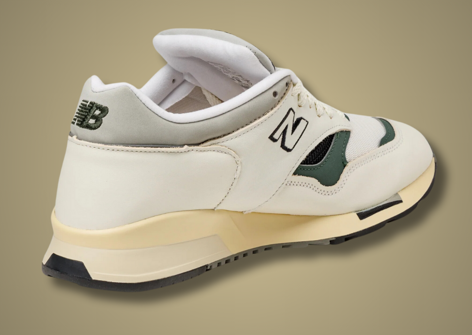 New Balance 1500 Made in England White Cilantro Heel Angle