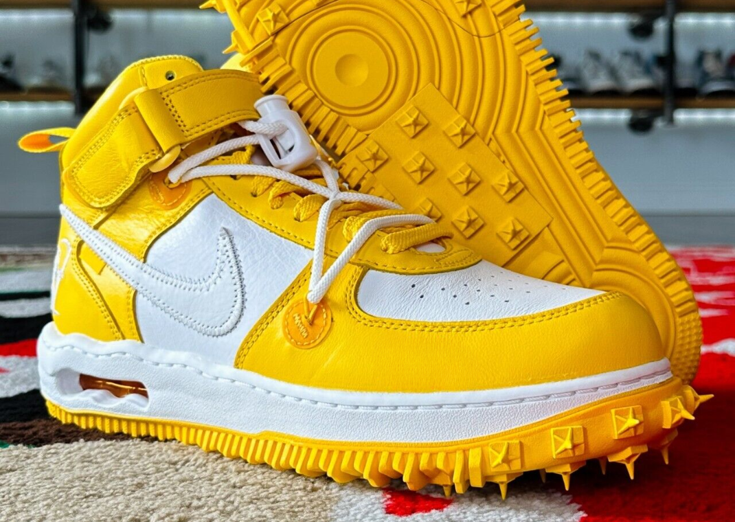 The Off-White x Nike Air Force 1 Mid Varsity Maize Releases In