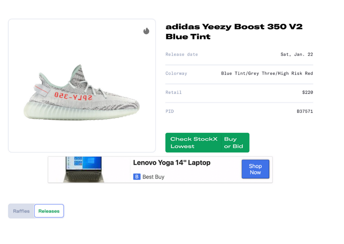 Blue tint top yeezy raffle