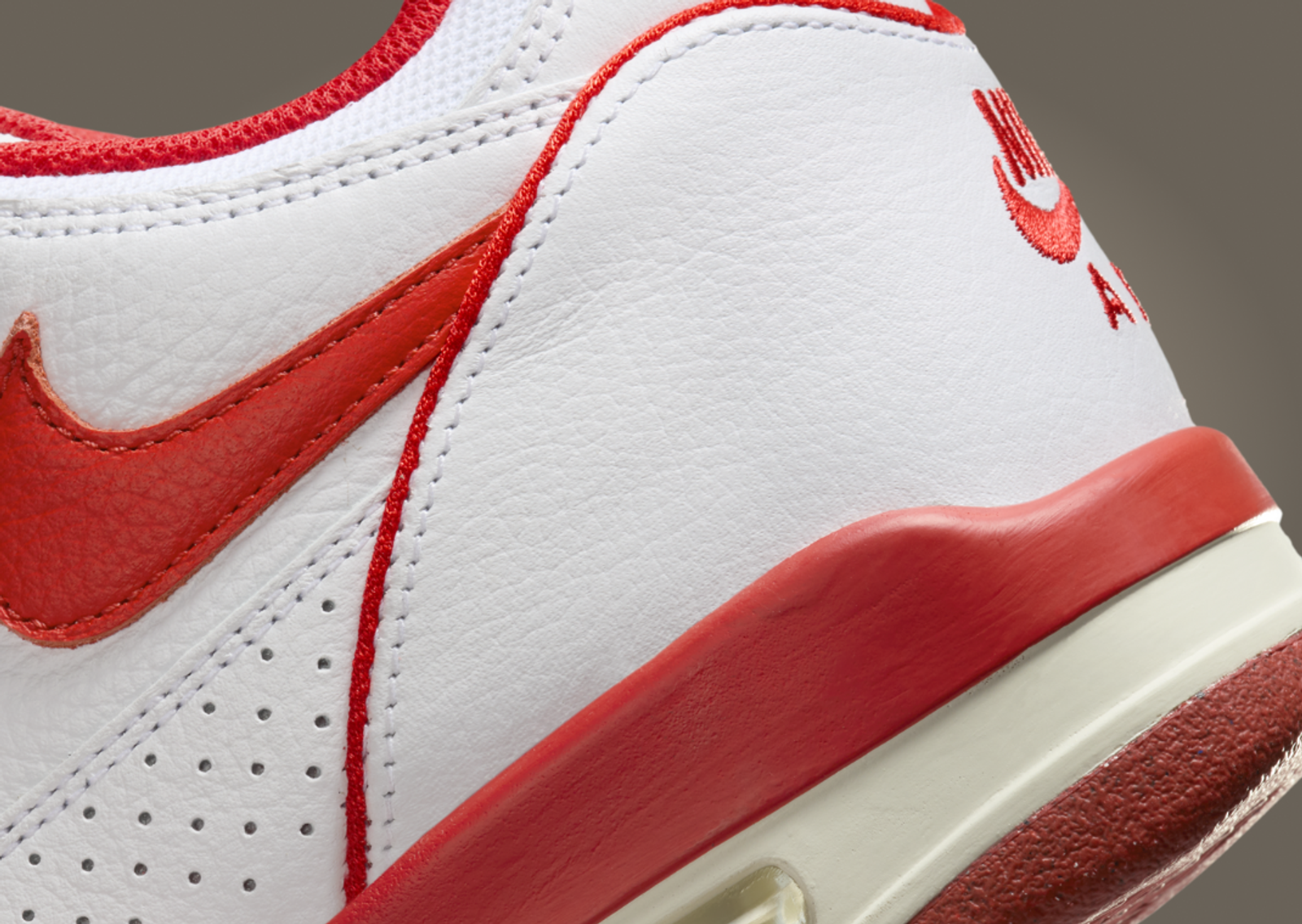 Stussy x Nike Air Flight 89 Low SP White Habanero Red Heel Detail