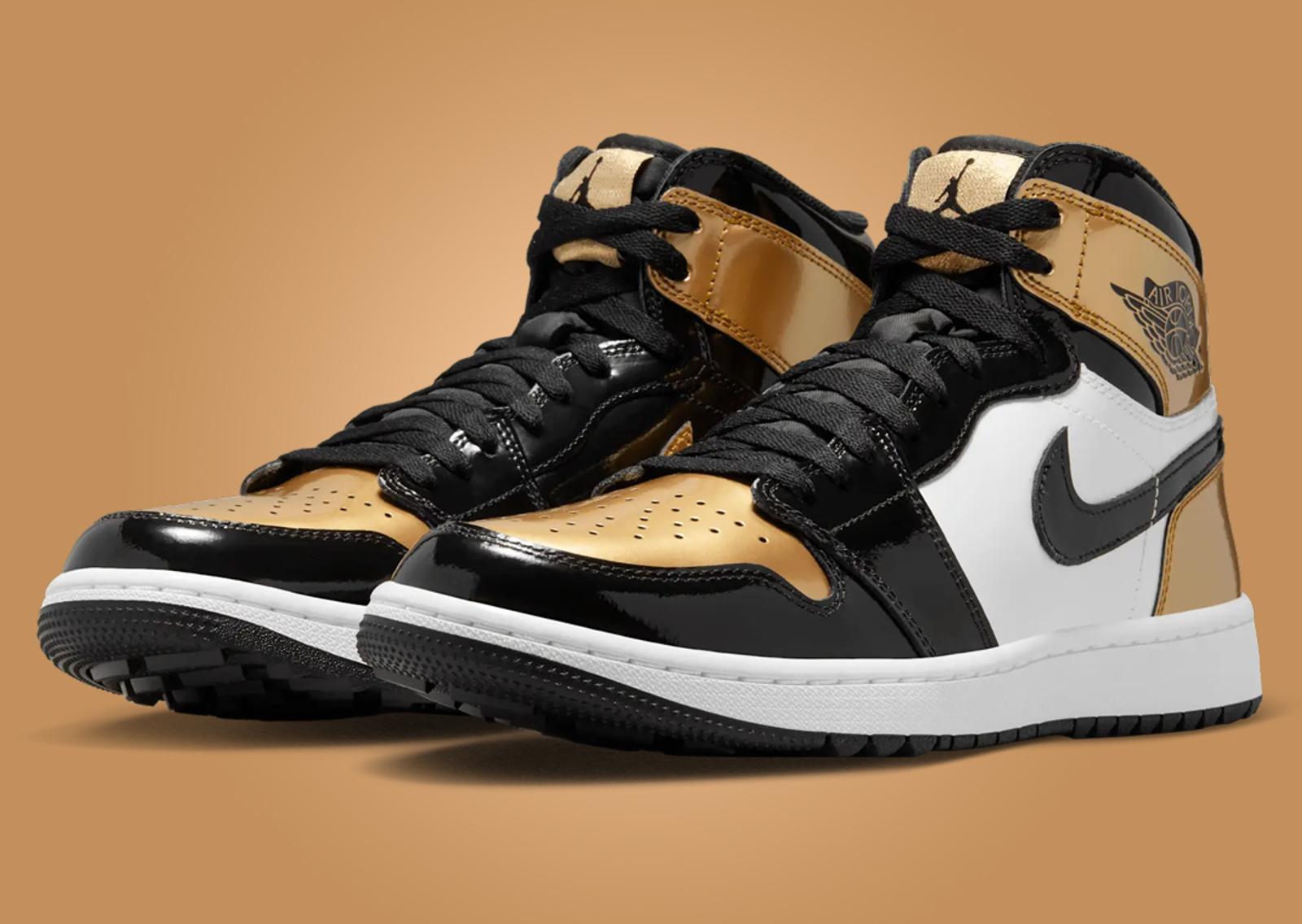 Air Jordan 1 High Golf Black Metallic Gold Angle