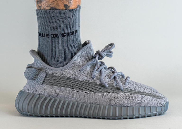 adidas Yeezy Boost 350 V2 Steel Grey Lateral On-Foot