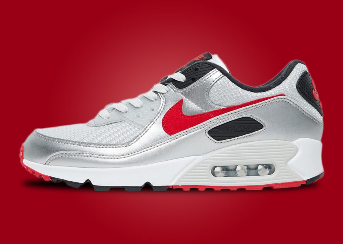 Metallic Silver Overlays Wrap Around The Nike Air Max 90 Icons