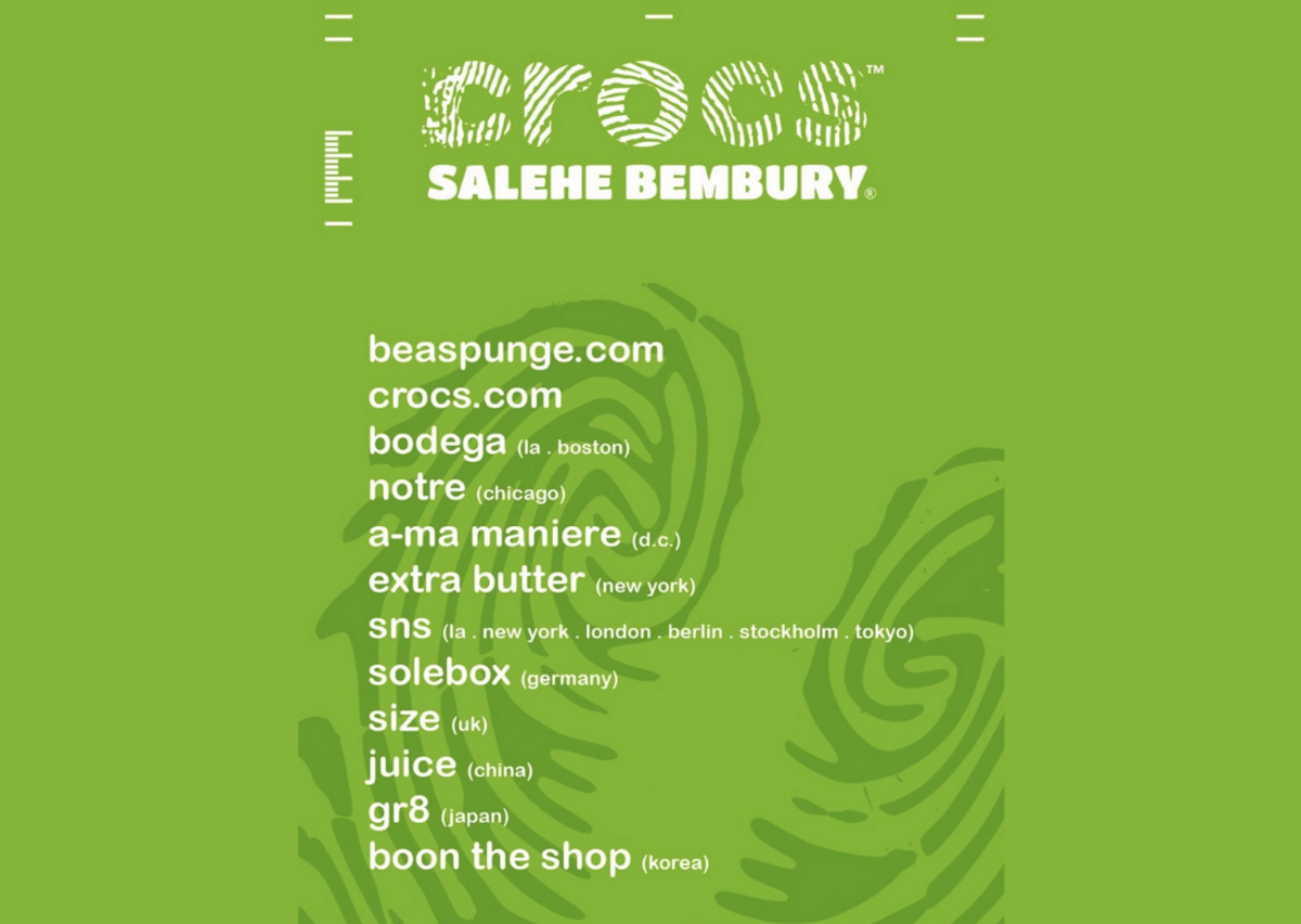 Retailers carrying the Salehe Bembury x Crocs Pollex