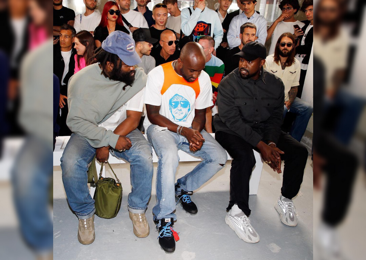 Tremaine Emory (left), Virgil Abloh (center), and Ye (right) At The 1017 Alyx 9SM Fashion Show In Paris (2018; Image via 