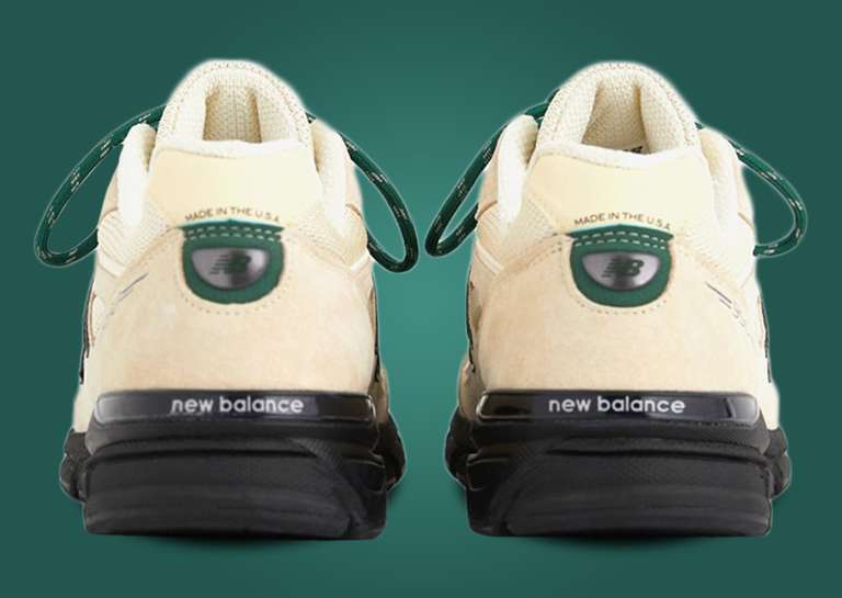 New Balance 990v4 Made in USA Macadamia Green Heel