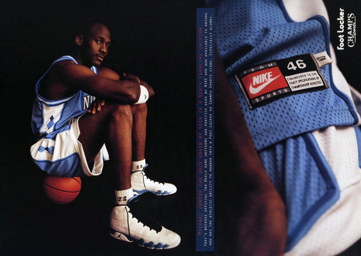 Vintage Ad For Foot Locker/Champs Sports Featuring MJ Rocking The Air Jordan 9 "Powder Blue" 