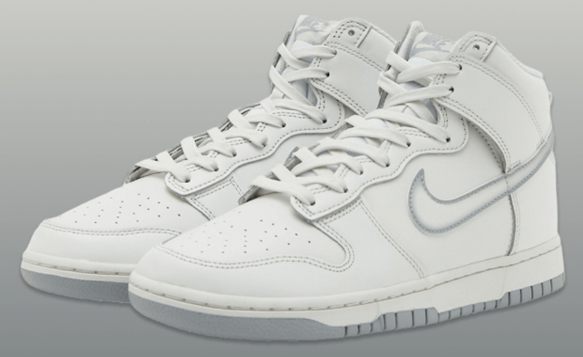 First Look At The Nike Dunk High Airbrush Swoosh White Grey
