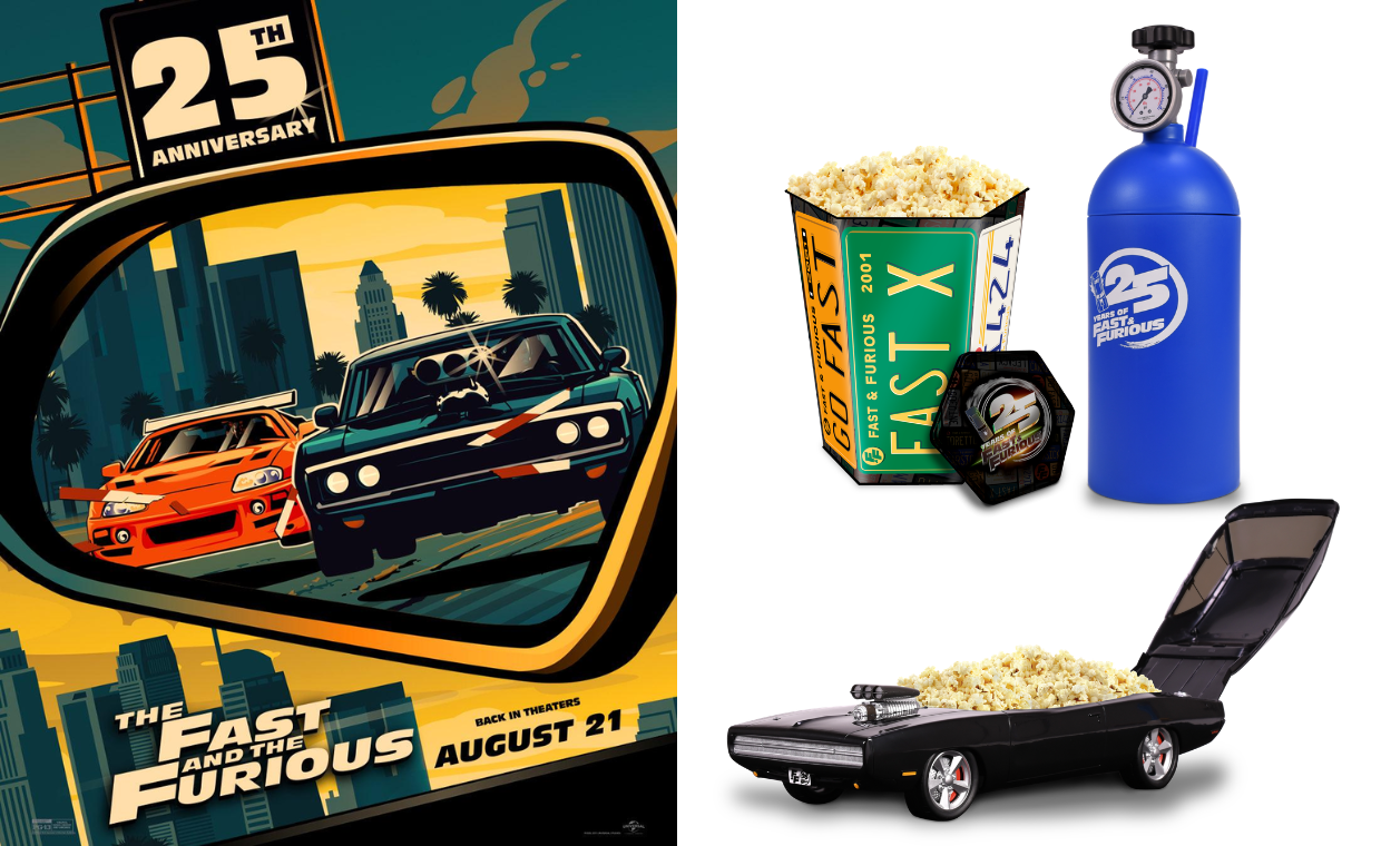 The Fast & the Furious 25th anniversary poster & popcorn bucket/drink collectibles