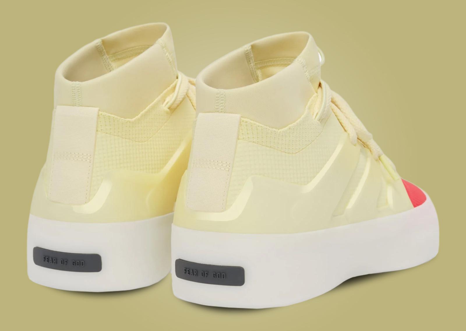 adidas Fear of God 1 Desert Yellow Indiana Red Heel Angle