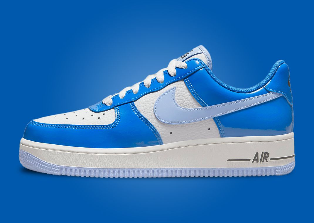 Blue Patent Leather Glazes Over The Nike Air Force 1 Low