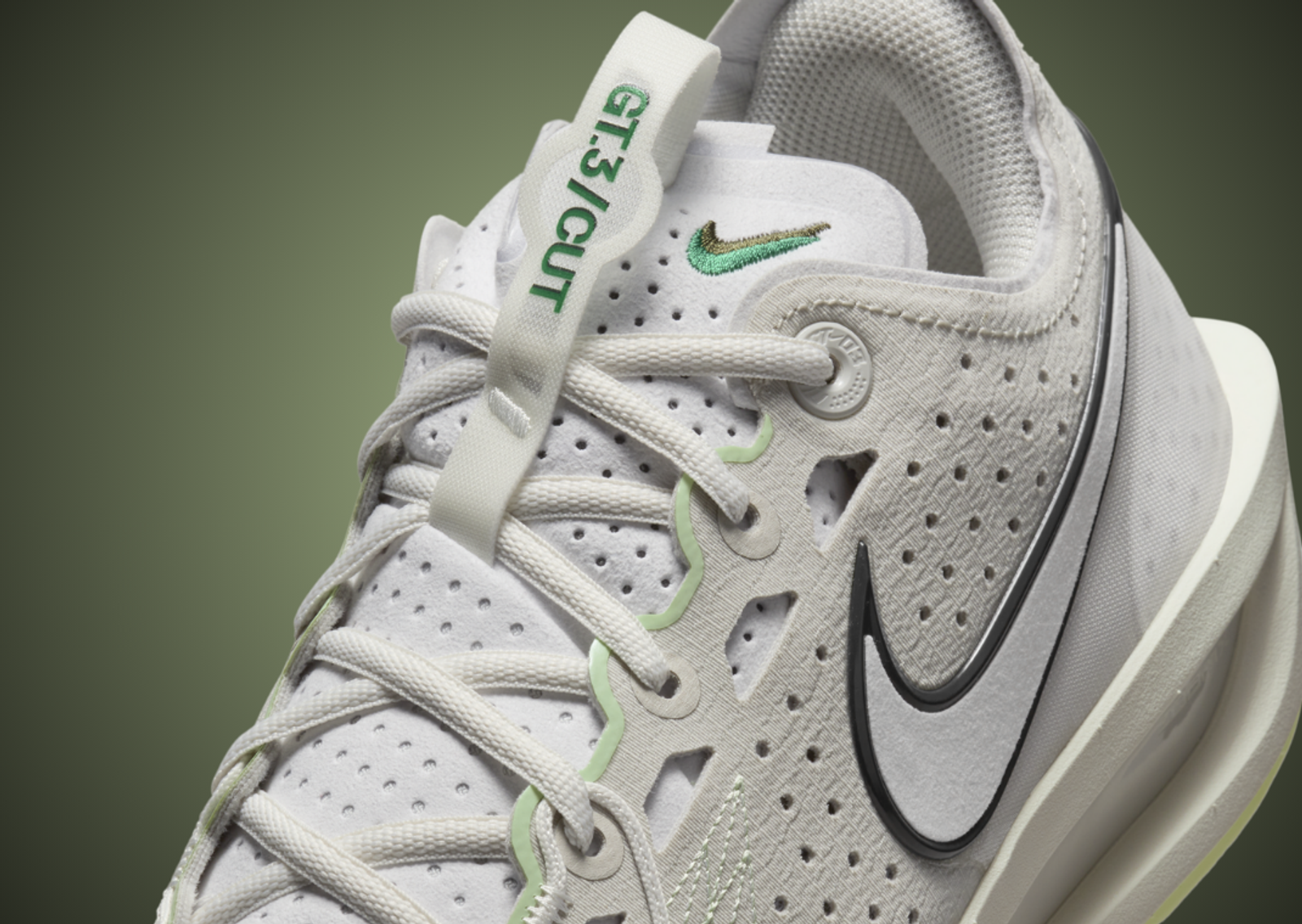 Nike Air Zoom GT Cut 3 Light Bone Vapor Green Tongue Detail